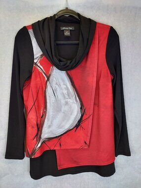 Michael Tyler Blouse Womens S Layered Cowl Neck Abstract Wearable Art Artsy Boho